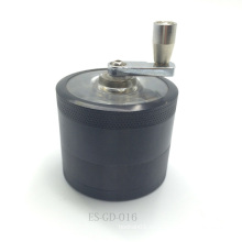 Grinder herbario de aluminio negro portable ligero con la manivela (ES-GD-016)